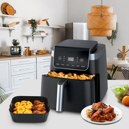 BYKITCHEN 9 Inch Square Silicone Air Fryer Liners for 6 to 8QT, Set of 2, Reusable Silicone Airfryer Tray Insert, Air Fryer Accessories for Corsori 6QT, Ninja Airfryer Pro XL 6.5QT, Gourmia & More