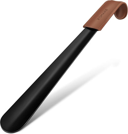ZOMAKE Shoe Horn Long Handle for Seniors Men Women,Metal Long Shoehorn for Boots,16.5" Shoe Spoon Helper(Brown Handle) | 1Pack Stainless Steel Boot Horn Shoe Spoon Helper, Smooth Edges, Comfort Grip, No Bending Over, Shoe Protection(Brown Handle)