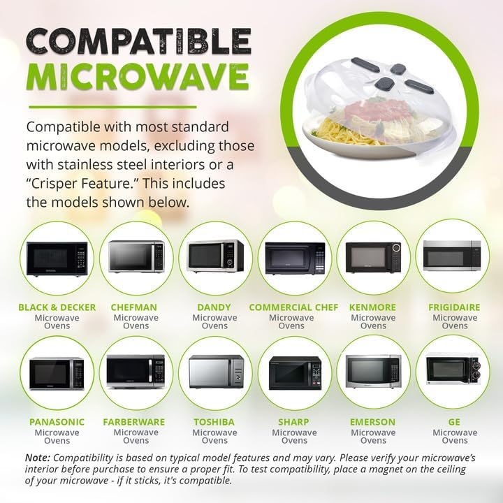 HOVER COVER Magnetic Microwave Splatter Cover for Food - 12-Inch - Gray | BPA-Free Lid, Vented Plate Guard with Steam Vents, Anti-Splash Microwave Lid, Dishwasher Safe, Space-Saving Magnetic Storage
