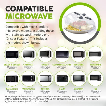 HOVER COVER Magnetic Microwave Splatter Cover for Food - 12-Inch - Gray | BPA-Free Lid, Vented Plate Guard with Steam Vents, Anti-Splash Microwave Lid, Dishwasher Safe, Space-Saving Magnetic Storage