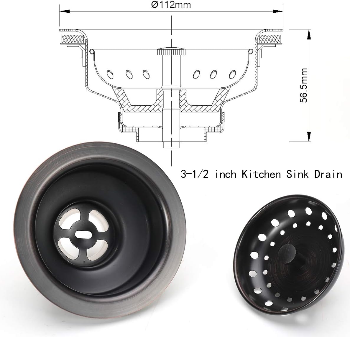 3-1/2 Inch Kitchen Sink Drain Assembly with Strainer Basket/Drain Stopper, All Stainless Steel Sink Drain Kit Durable and Rustproof