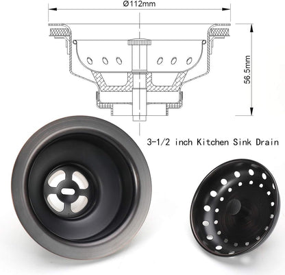 3-1/2 Inch Kitchen Sink Drain Assembly with Strainer Basket/Drain Stopper, All Stainless Steel Sink Drain Kit Durable and Rustproof