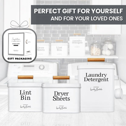 Modern Farmhouse Lint Bin for Laundry Room Decor and Accessories (White) | Metal Lint Bin for Laundry Decor and Laundry Room Organization, Laundry Trash Can, Lint Holder Bin