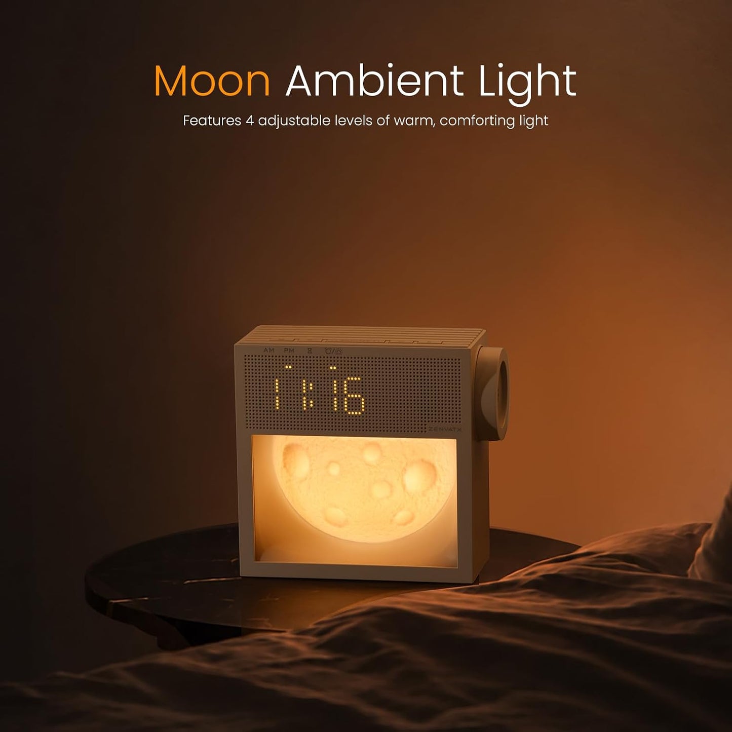 Portable Alarm Clock with Sounds Machine Night Light for Bedroom | 2000mAh, 20 Soothing White noise for Sleep, Digital Alarm Clock with Snooze, Gentle Wake Up Light, Sleep Timer (30-120 min)