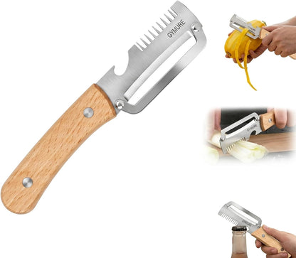 2026 New Multifunctional Vegetable Peeler with Wooden Handle and Bottle Opener, Stainless Steel Peeler for Kitchen, Multi Functional Vegetable Peeler for Fruit Potato Carrot Pumpkin Zucchini (1-Pack)