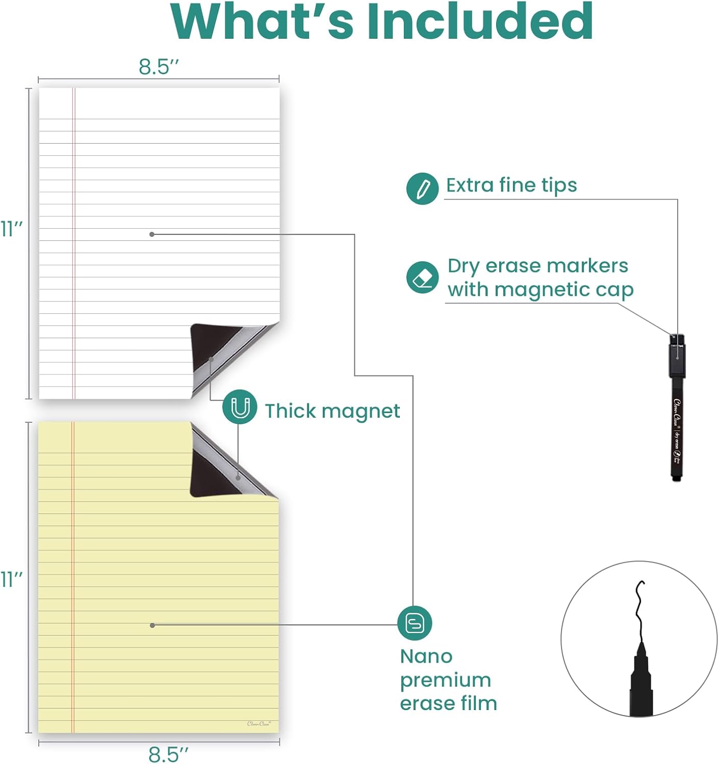 Magnetic Dry Erase Board – 8.5”x11” Reusable Lined Dry Erase List Board for Fridge 2 Pcs – Marker Included