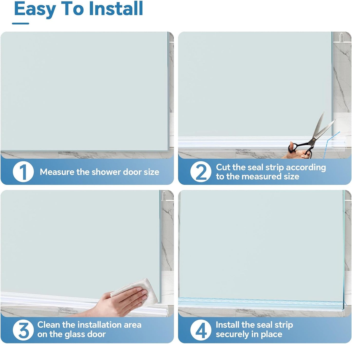 Shower Door Bottom Seal Strip, 2PCS Seal Strip, Ultra Clear PVC, 36" Length, Fits 6mm Thick Glass, Prevents Leaks, Easy Installation, No Adhesive Required (Ultra Clear, 36in for 1/4"(6mm) Door)