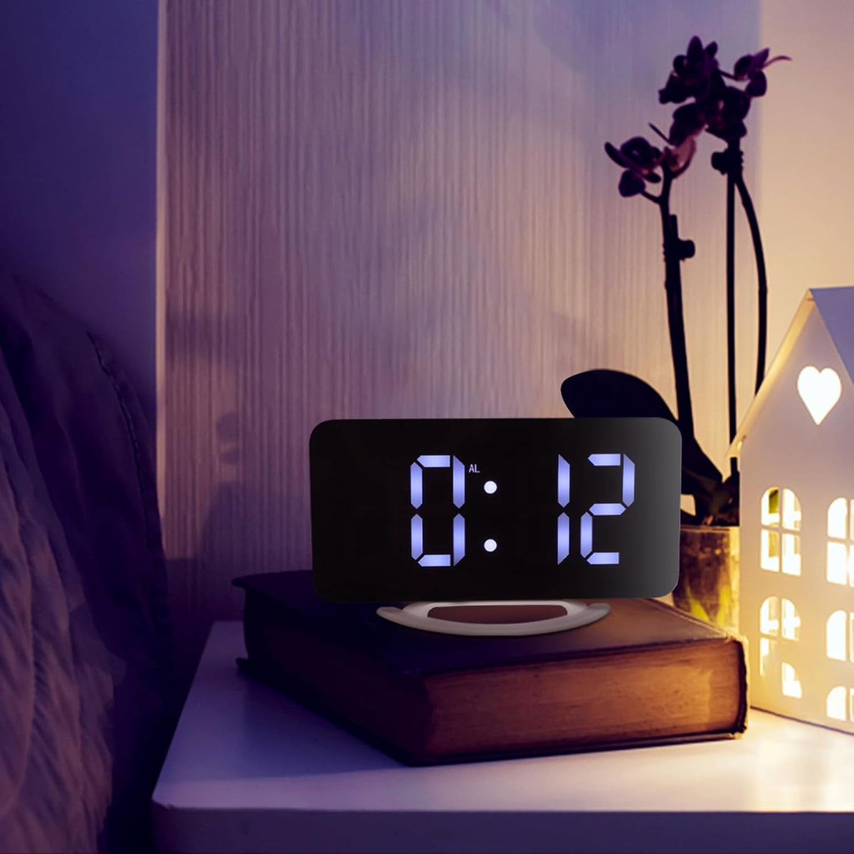 BETOOKY Vibrating Bed Shaker Alarm Clock Dual Digital Alarm with Large RGB Mirror Display for Heavy Sleepers Bedroom Office Use