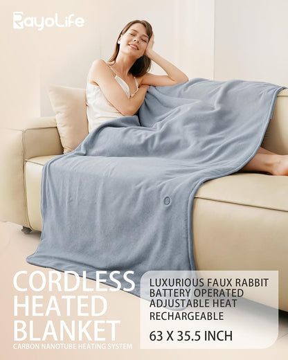 Cordless Heated Blanket,Battery Powered Carbon Fiber Electric Heated Throw, Machine Washable, Long-Lasting for Home, Camping, Travel, Office