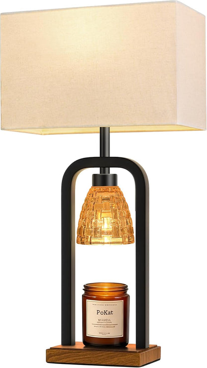 PoKat Gold Table Lamp Candle Warmer, Candle Warmer Lamp with Timer Dimmer, Wax Light Warming Table Lamp for Jar Candles, Modern Bedside Lamp for House Warming Home Decor Living Room, Bulb Included