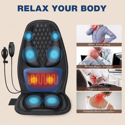 Vibration Massage Seat Cushion with Lumbar Heat, 8-Motor Back and Seat Massager Pad, Manual Lumbar Support, 9 Modes and 3 Intensities for Office Chair, Sofa and Recliner
