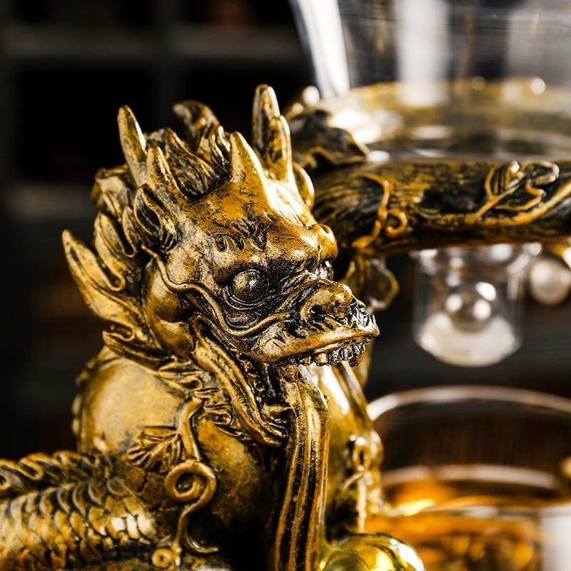 Glass Teapot Set with Infuser Semi Automatic Dragon Tea Set (Blue golden teapot)