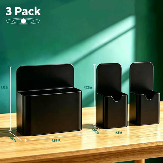 3 Pack Magnetic Pen Holder, Strong Magnetic Dry Erase Marker Organizer with Generous Compartments, Pen Pencil Organizer for Whiteboard, Fridge, Home Office School, Black