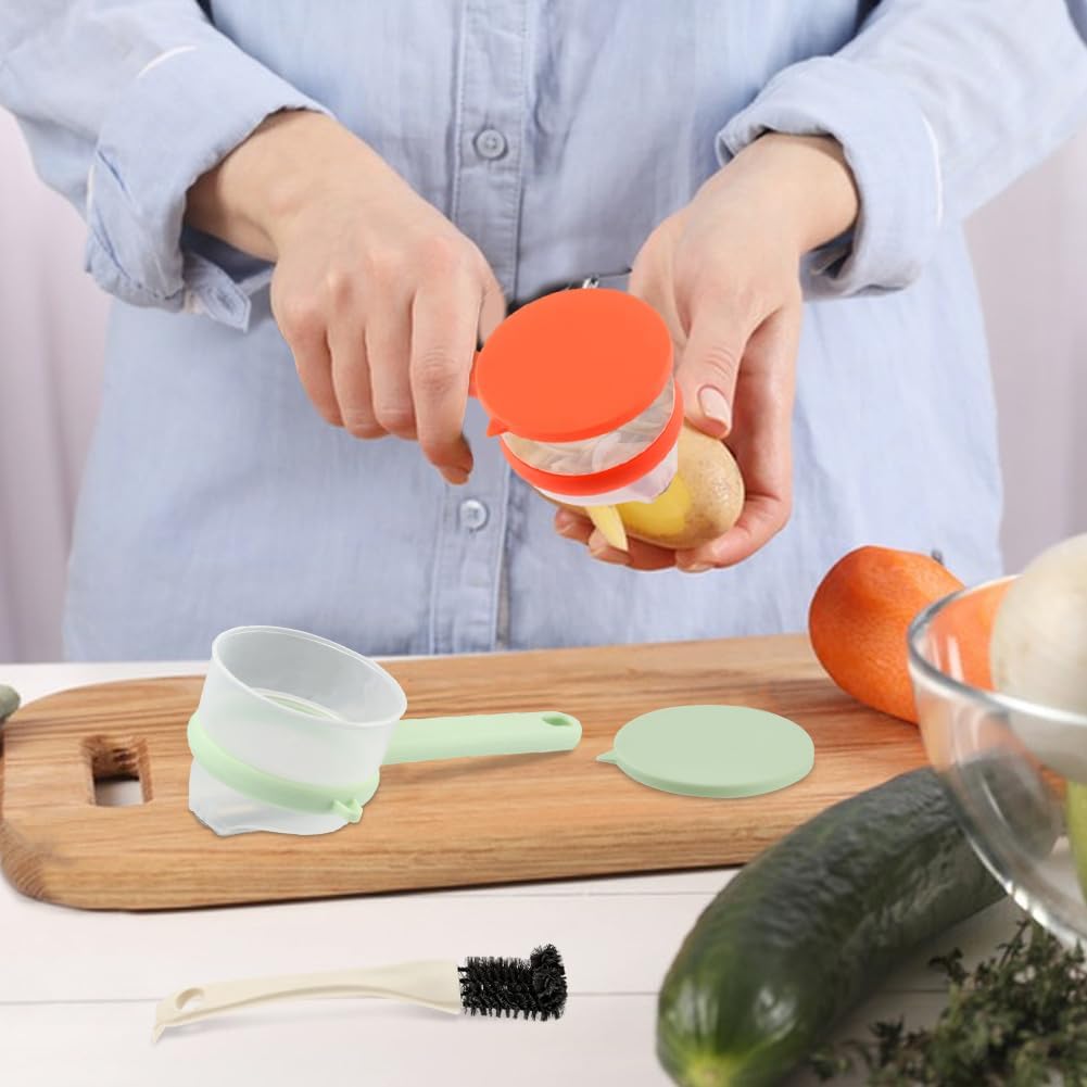2Pcs Peeler with Container, Fruit and Vegetable Enclosed Peeler with Storage Box, Double-Sided Pee-ler Gadgets with Cleaning Brush, for Home Kitchen Restaurant(COLOR:green+orange)