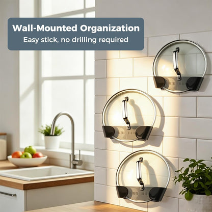 Adjustable Universal Pot Lid Holder Organizer for Cabinet, 4 Pcs Self Adhesive Wall Mount Pots Top Rack for Kitchen Cupboard Fit 7.87" to 10.63", Gray