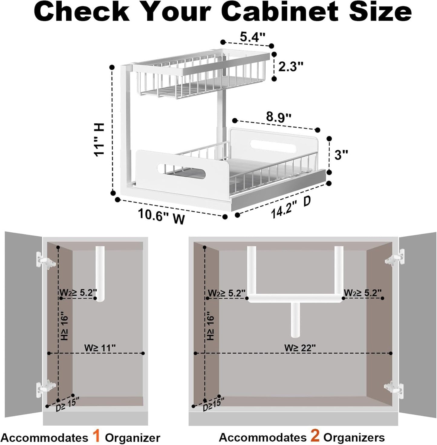 Under Sink Organizer, L-Shaped 2 Tier Pull Out Cabinet Organizer | Slide Out Sink Shelf Cabinet Storage Shelves, Under Sink Storage for Kitchen Bathroom Cabinet, White, 1 Pack
