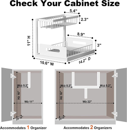 Under Sink Organizer, L-Shaped 2 Tier Pull Out Cabinet Organizer | Slide Out Sink Shelf Cabinet Storage Shelves, Under Sink Storage for Kitchen Bathroom Cabinet, White, 1 Pack