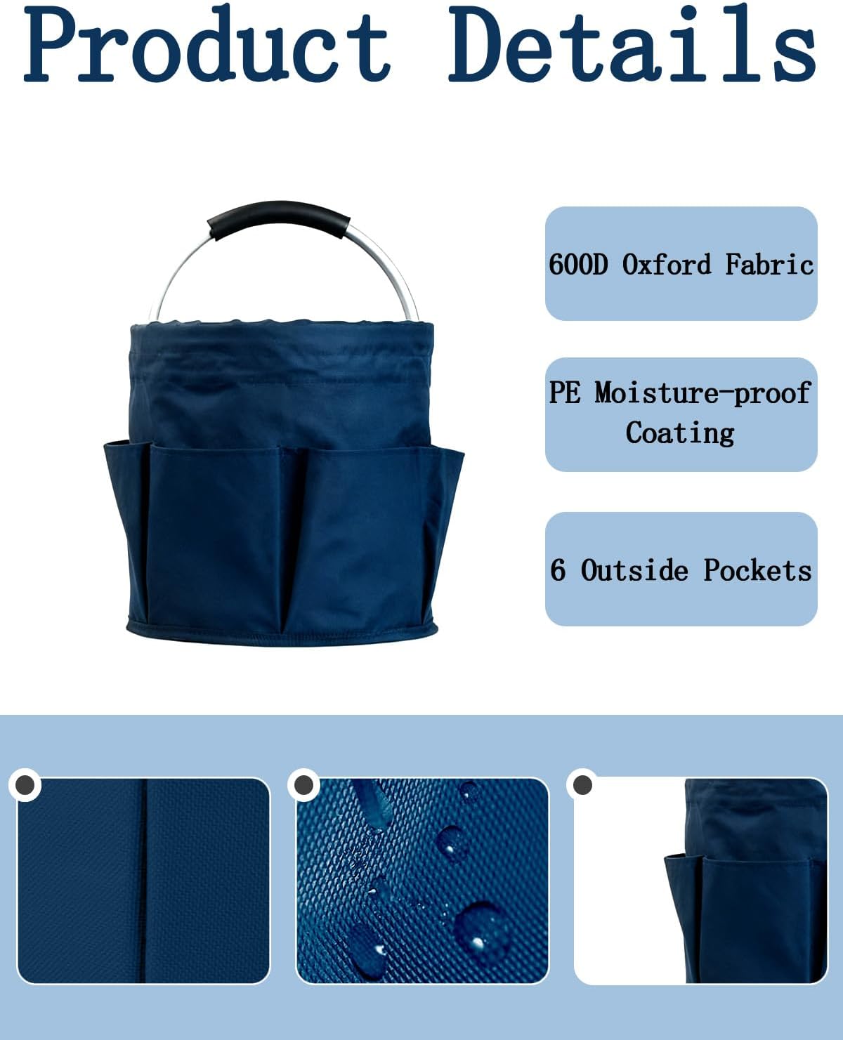 Cleaning Caddy with Handle, for Cleaning Supplies Organizer Bucket | Foldable Storage Tote with 6 Pockets,17L Large Capacity Basket for Household Organizer,Laundry Room,Bathroom & Home
