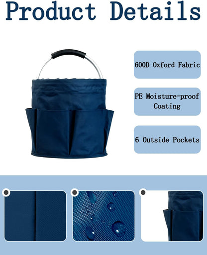 Cleaning Caddy with Handle, for Cleaning Supplies Organizer Bucket | Foldable Storage Tote with 6 Pockets,17L Large Capacity Basket for Household Organizer,Laundry Room,Bathroom & Home