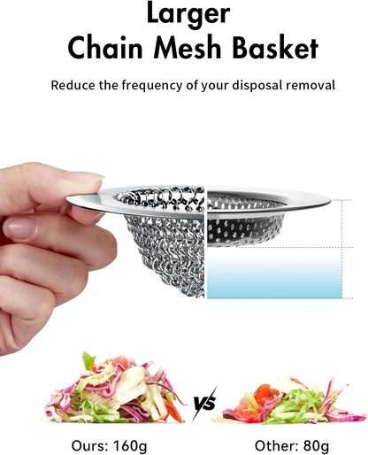 Kitchen Sink Drain Strainer,Patented Reversible Chain Mesh Basket Anti-Clog | Revolutionary Sink Strainer，Easy Clean，Fast Drainage，304 Stainless Steel Rust-Proof，4.4" Large Capacity Food Catcher，Handmade