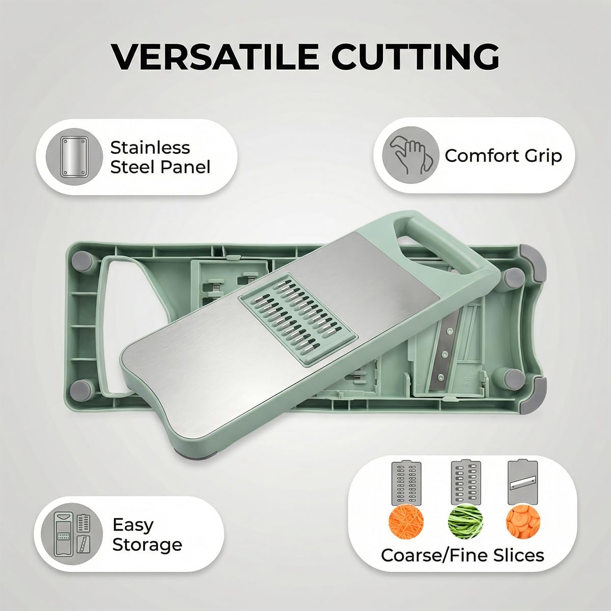 NACOLUS 6-Blade Mandoline Slicer for Kitchen,Handheld Vegetable Slicer | stainless steel surface,straight slicer 1/3mm,shredder 2/3mm,waffle fry cutter,grater,finger-safe hand guard,garlic slicer