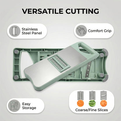 NACOLUS 6-Blade Mandoline Slicer for Kitchen,Handheld Vegetable Slicer | stainless steel surface,straight slicer 1/3mm,shredder 2/3mm,waffle fry cutter,grater,finger-safe hand guard,garlic slicer