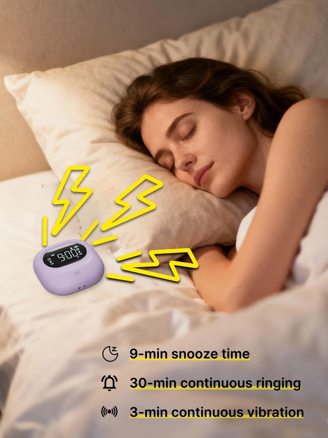 Rechargeable Vibrating Alarm Clock Bed Shaker, 3000mAh Portable Dual Alarm Under Pillow for Teens, Adults, Deaf People, 160 Days Standby for Travel, Dorm, Home Use