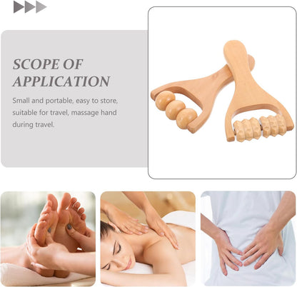 Wooden Massage Roller Tool Set for Full Body Relief Neck Shoulder Foot Leg Muscle Acupoint Therapy 2Pcs Compact Size 5.85 Inch Each
