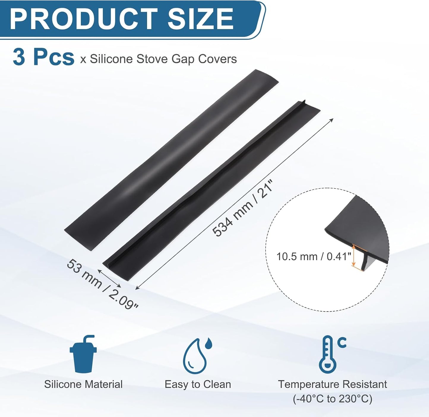 PATIKIL 25 Inch Silicone Stove Gap Covers, 3 Pcs Heat Resistant Kitchen Stove Gap Fillers for Ovens Stovetop Counter Washer Dryer, Gray