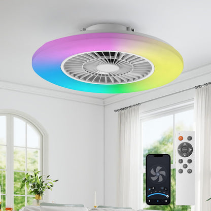 18.9" RGB Flush Mount Ceiling Fan with Light, 6 Speeds 3 Colors | Indoor Ceiling Fan · RGB+3CCT Dimmable · App/Remote Control · Quiet DC · 6-Speed Reversible · Flush Mount 18.9" · Kids Room