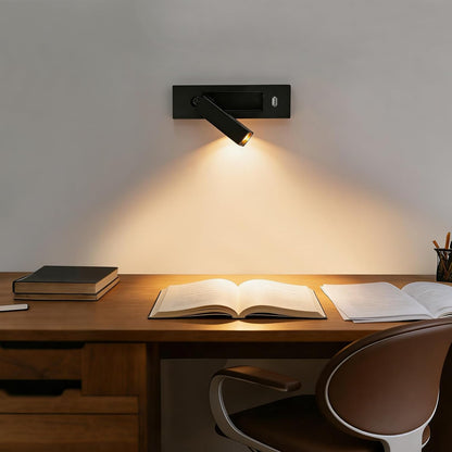 Wall Mounted Reading Light with USB, LED Bedside Reading Light with Switch, Adjustable Recessed Headboard Reading Lights Wall Sconce for Reading, Hardwired Reading Spotlight for Bedroom (Black)