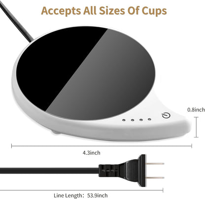 Mug Warmer with 4-Hour Auto Shut Off, 3 Temperature Settings, Frosted Black Rectangular Electric Beverage Heater, Borosilicate Glass Panel, 54-Inch Cord, Coffee Warmer for Desk, Tea Warmer