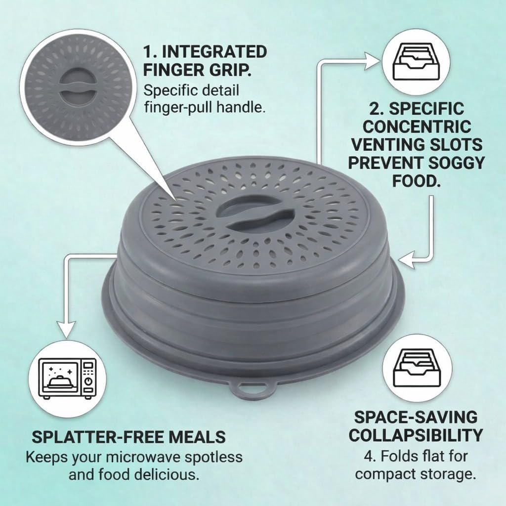 Microwave Splatter Cover for Food – Collapsible, Heat Resistant Vented Lid with Easy-Grip Handle, PP+TPR Plastic, Dishwasher Safe Kitchen Gadget, Green