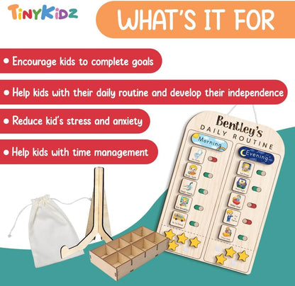 TinyKidz Wooden Daily Routine Chart 11x15, Schedule Board for Kids, Wooden Chore Chart for Kids, Responsibilities Chart for Toddlers, Morning Bedtime Routine for Toddlers