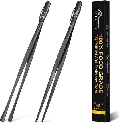 HOTEC Kitchen Tweezers Tongs Stainless Steel, Set of 6 - Professional Cooking Tweezers for Cooking, Chefs, BBQ, Seafood, Baking & Repair