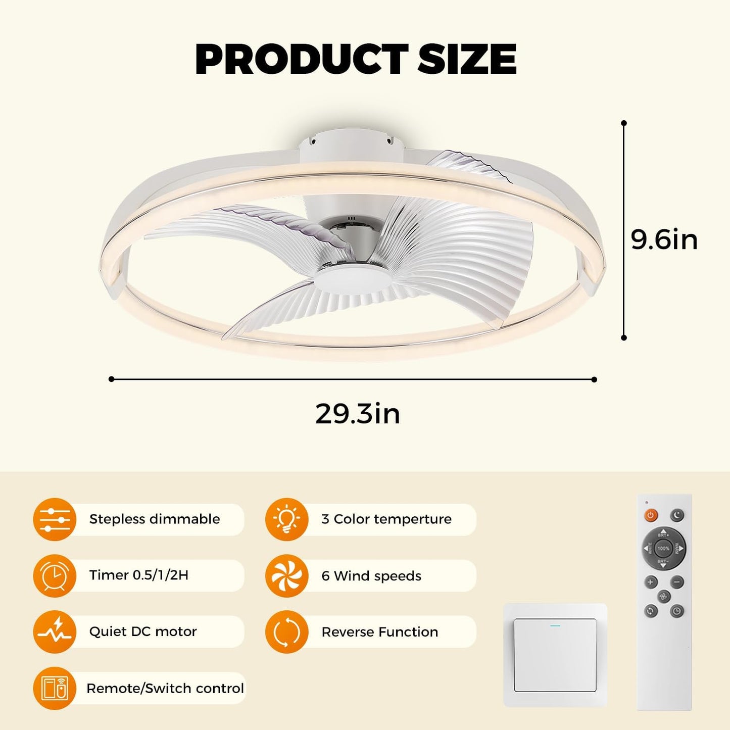18.9" RGB Flush Mount Ceiling Fan with Light, 6 Speeds 3 Colors | Indoor Ceiling Fan · RGB+3CCT Dimmable · App/Remote Control · Quiet DC · 6-Speed Reversible · Flush Mount 18.9" · Kids Room