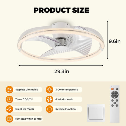 18.9" RGB Flush Mount Ceiling Fan with Light, 6 Speeds 3 Colors | Indoor Ceiling Fan · RGB+3CCT Dimmable · App/Remote Control · Quiet DC · 6-Speed Reversible · Flush Mount 18.9" · Kids Room
