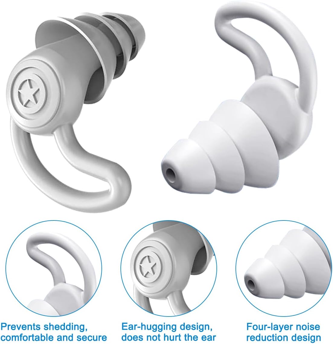 DLAND Ultra-Soft Silicone Sleep Earplugs (2 Pairs) - Reusable Noise Reducing Earbuds for Focus, Travel & Nighttime Comfort with Storage Case (Black + Gray)