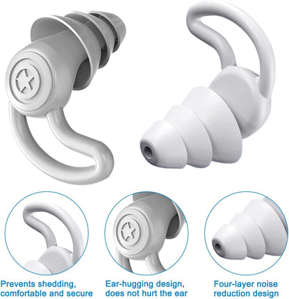 DLAND Ultra-Soft Silicone Sleep Earplugs (2 Pairs) - Reusable Noise Reducing Earbuds for Focus, Travel & Nighttime Comfort with Storage Case (Black + Gray)