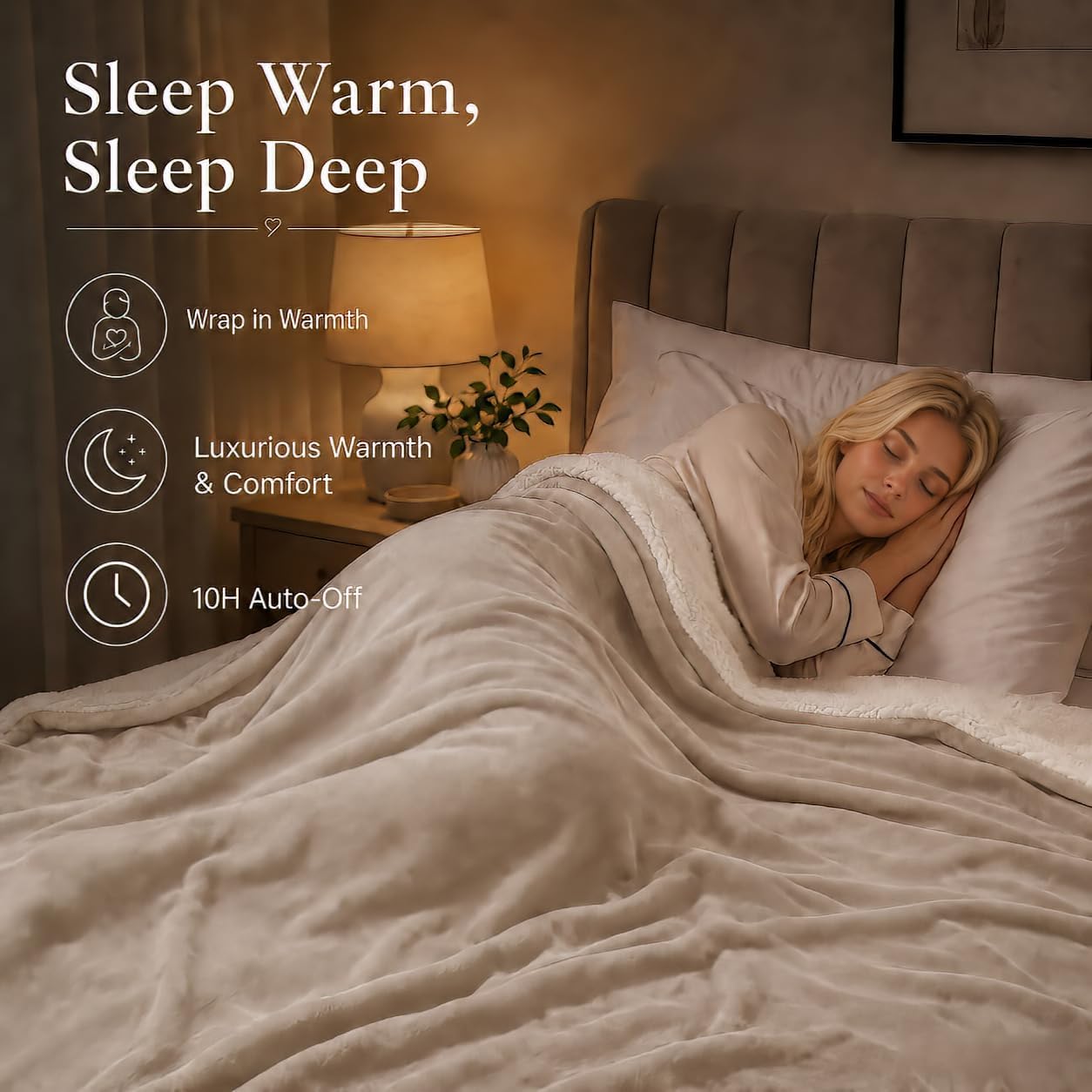 Electric Heated Blanket Full Size 72"x84" – Light Gray | ETL for Safe Overnight, 4 Heat Settings & 10H Auto Off, Dual-Sided Microplush Sherpa for Home Night, Machine washable
