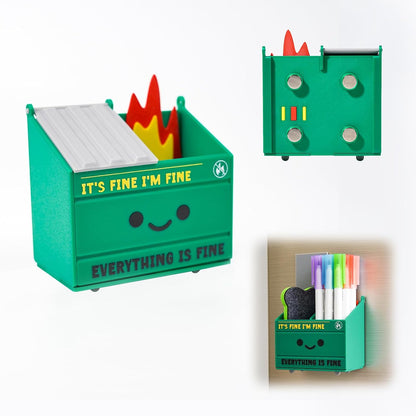 Tian Zhun Dumpster Fire Pencil Holder Funny Magnetic Pen Holder Strong Magnets to Store Marker Pencil Organizer for Refrigerator Whiteboard Locker Home Office or Hospital