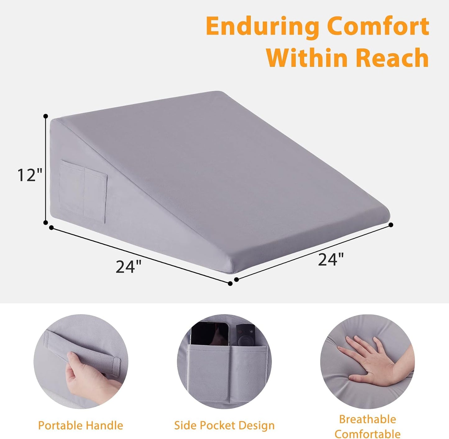 Ruqmuis Wedge Pillow for Acid Reflux, Bed Wedge Pillow for Headboard 10", Pillow Wedge for Back Pain Relief, Post Surgery, Elevated Pillows for Sleeping, Snoring, Triangle Pillow with Cover, White