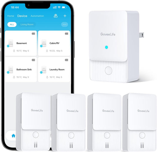 GoveeLife Smart Water Leak Detector 2 with 1968ft Ultra-Long Range, 6 Pack | WiFi Water Sensor with SMS/Email/APP Push and Sound Alarm, 5-Year Battery Life, IP66, Suitable for Home, Basement, Kitchen