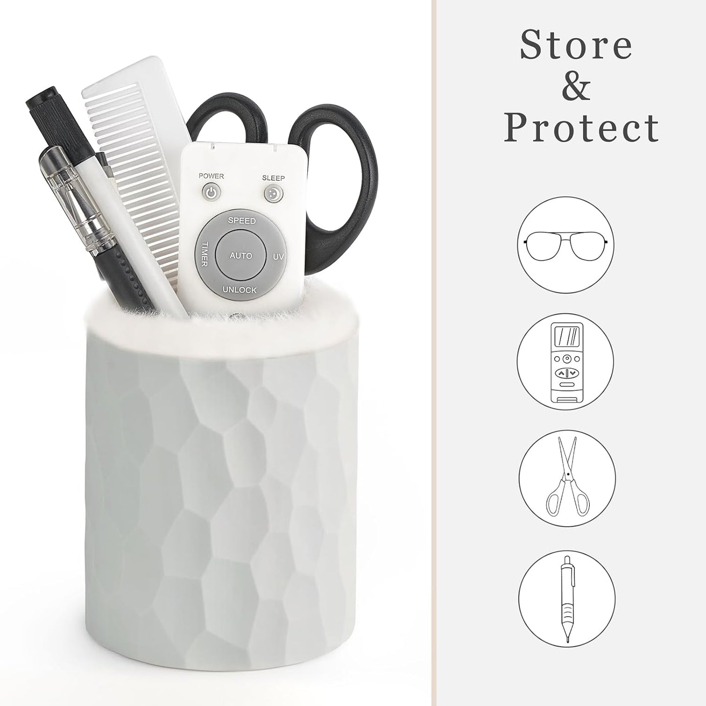 Mkono Glasses Holder for Nightstand, Plush Lined Eyeglass Stand Organizer | Prevents Lens Scratches, Stable Base, Soft Silicone Case Material, Multi-Use Storage, for Bedside, Table, Desk, Office, Car