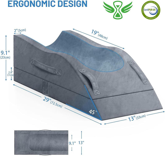 TranquilRelax Leg Elevation Pillow for After Surgery, Wedge Pillow, Grey