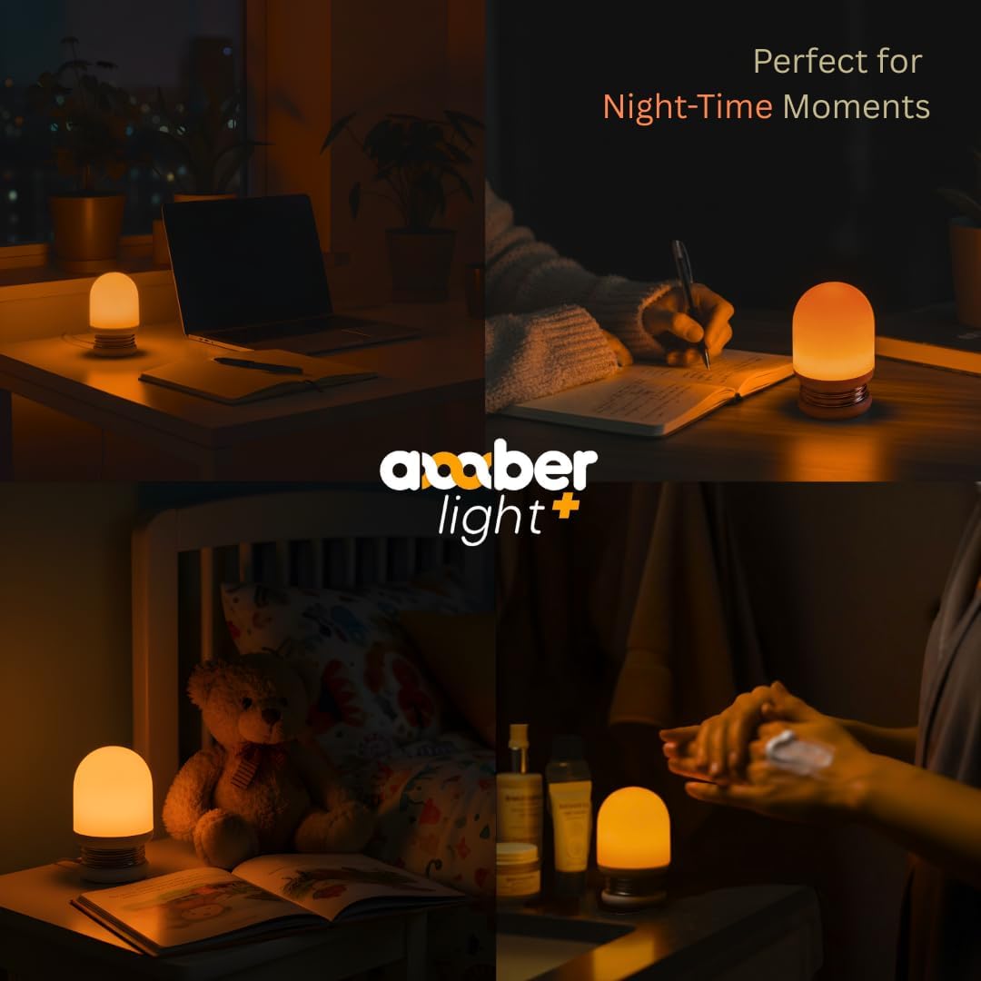 Amber Light + Pebble - Rechargeable Sleep Lamp, Blue Light Free Night Lamp for Bedtime Reading, 1000mAh Battery, Melatonin-Friendly Ambient Glow, 3.5 Inch (Amber)