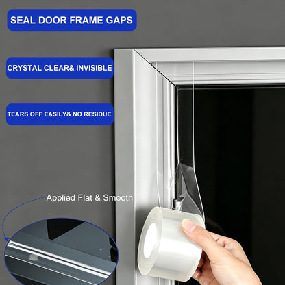 Window Sealing Tape 2 Inch x 33 Ft Transparent Window Insulation Waterproof Nano Draft Isolation Tape Clear Weather Stripping Caulk Tape for Window and Bathroom Shower Glass Side Gaps