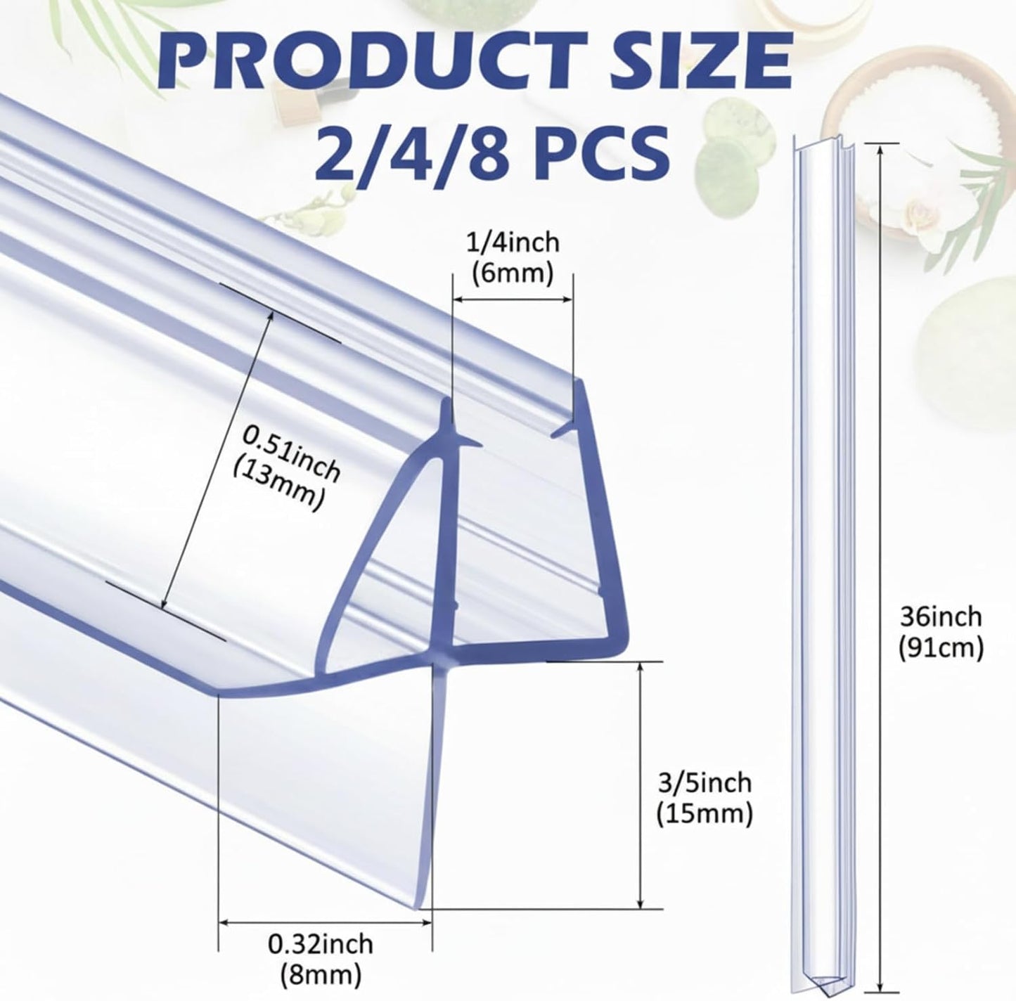 Frienda 2 Pcs Shower Door Bottom Seal 3/8" x 36'' Clear PVC Glass Door Sweep Shower Frameless Seal Strip for Replacement Stopping Leaks and Creating Water Barrier