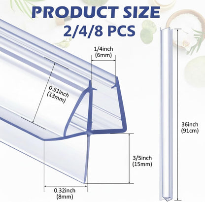 Frienda 2 Pcs Shower Door Bottom Seal 3/8" x 36'' Clear PVC Glass Door Sweep Shower Frameless Seal Strip for Replacement Stopping Leaks and Creating Water Barrier