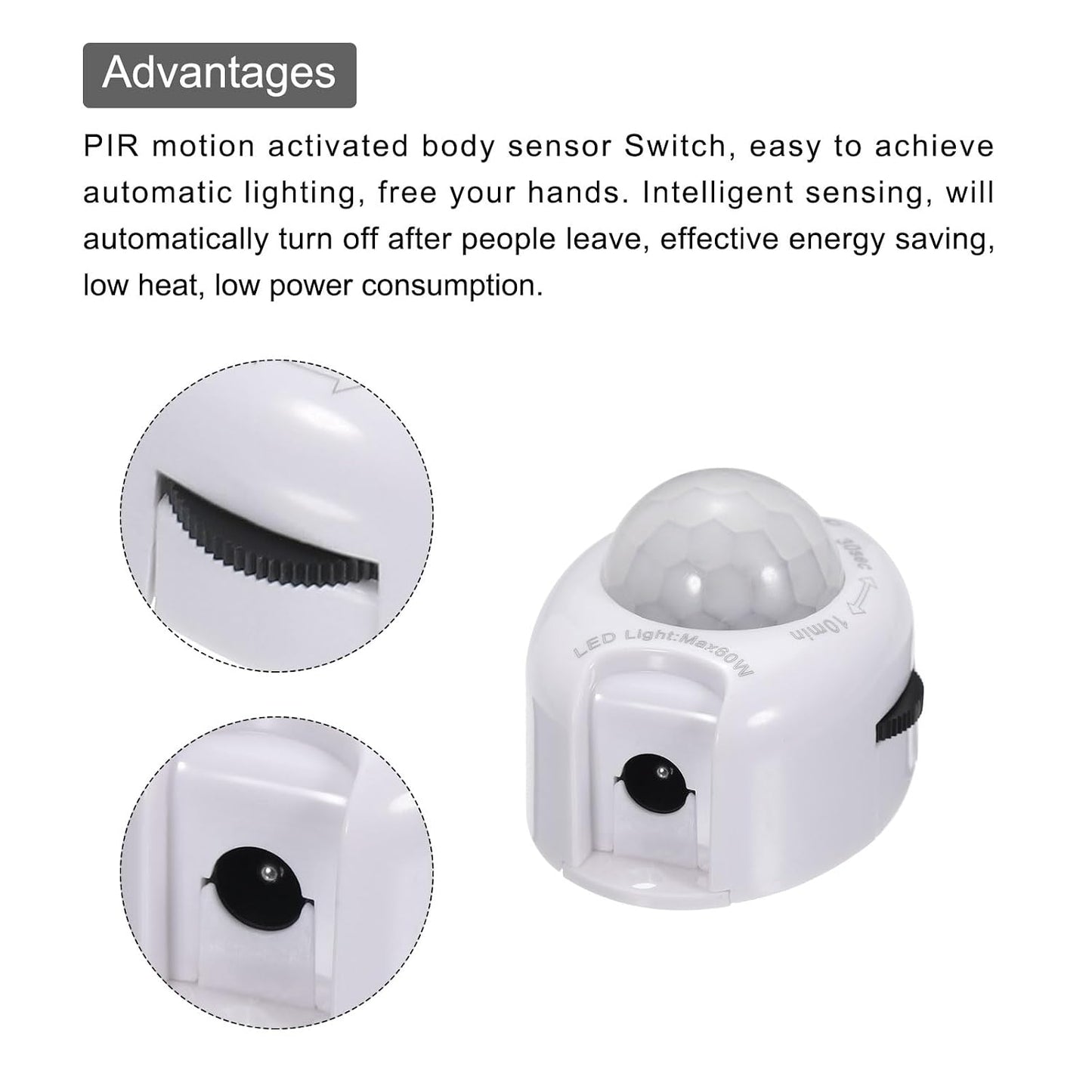 MECCANIXITY DC 5V-24V PIR Motion Activated Sensor Switch for Kitchen Cabinet LED Strip Light, with Light Sensor White